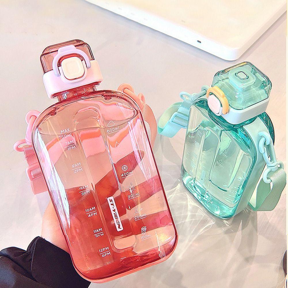 Transparent Sport Drinking Bottle with Adjustable Strap Drinking Cup Plastic Water Bottle  Outdoor