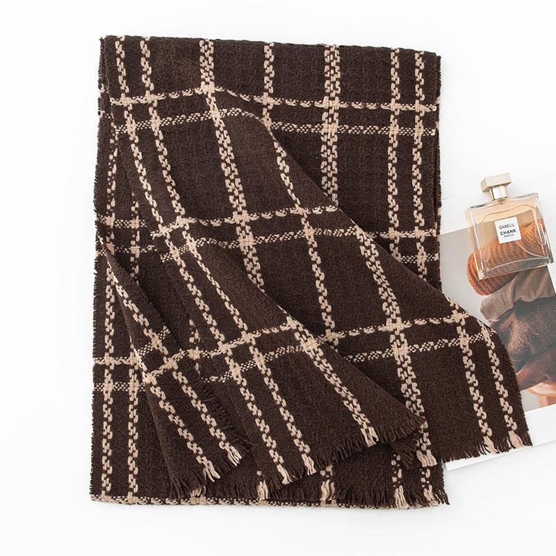 Wool Scarf Women's Premium Autumn and Winter New Year's Style Plaid Scarf Versatile Scarf Thickened Warm Shawl