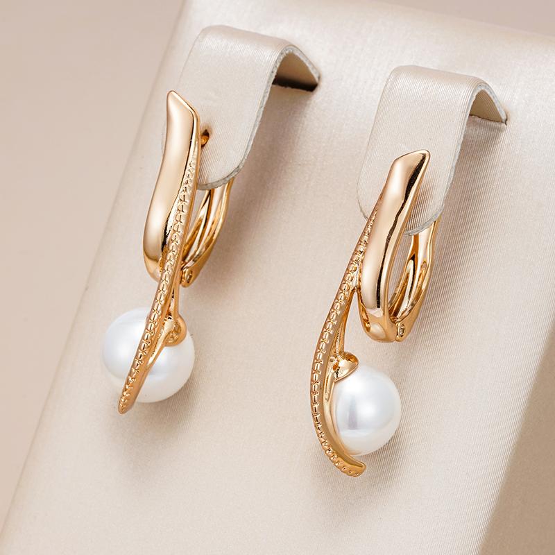 Luxury Pearl Long Drop Earrings For Women Rose Gold Color Fine Wedding Jewelry Trendy Easy Matching Dangle Earring