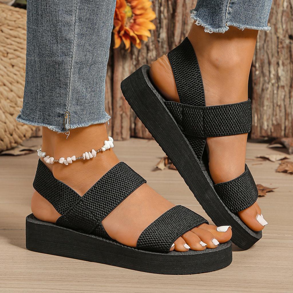 Wear thick-soled woven cool slippers for women's fashion large-size casual flat-soled sandals for women
