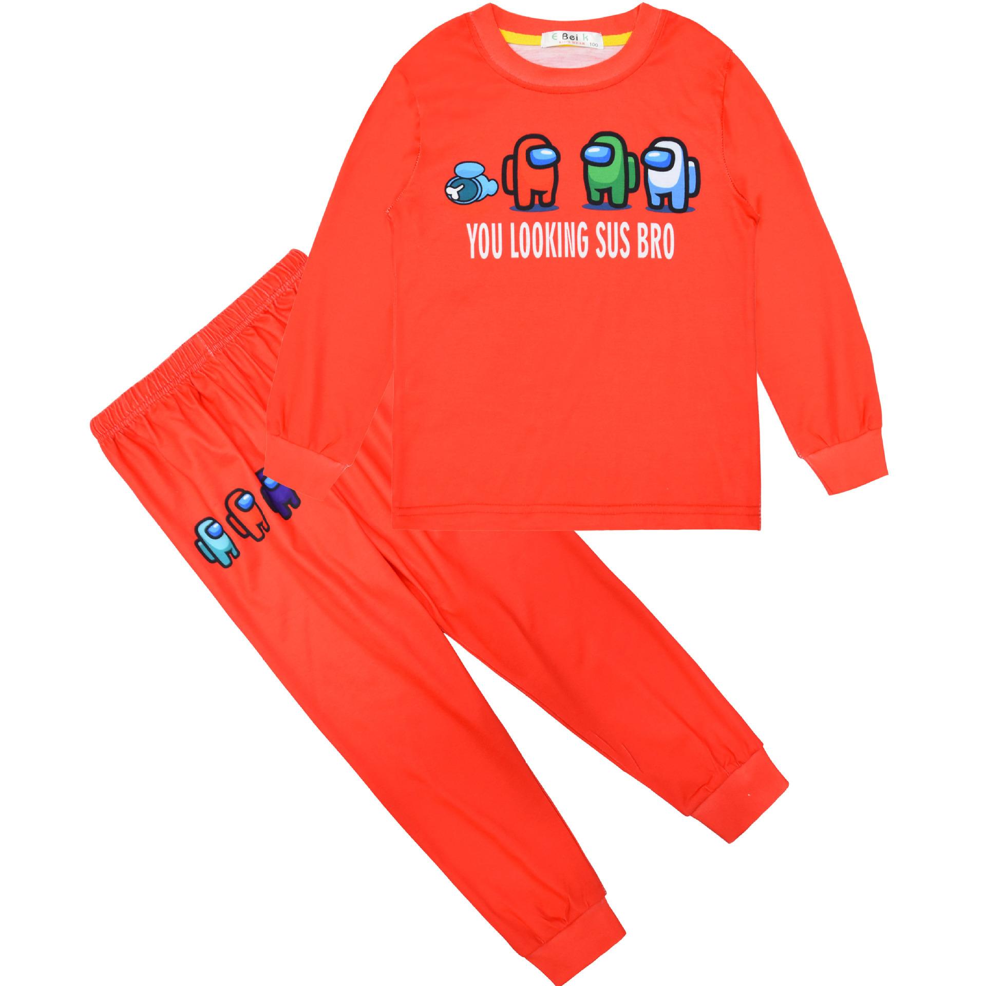 

Cartoon Digital Printing Medium And Older Children S Loungewear Set Long-Sleeved Two-Piece Pajamas Pants 566 120 красный