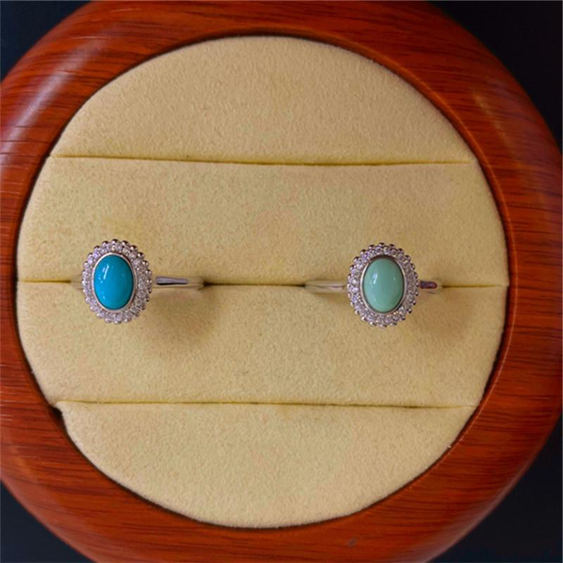 Pierścionek ze srebra S925 z naturalnym kaboszonem turkusu Hubei - Elegancki design w stylu light luxury