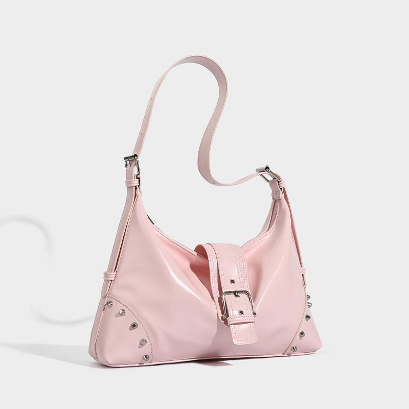 New Women's Bag Luxury Designer Rivet Decorati Shoulder Bag PU Leather Pink Woman Bags Fashi Lightweight Female Handbag