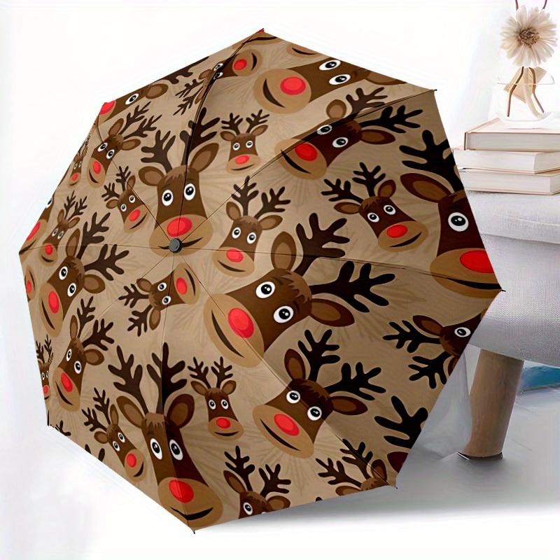 1pc Reindeer Pattern Umbrella - 8-Rib Automatic Open/Close, Fashionable Compact Umbrella for Outdoor Adventures Yy250813120