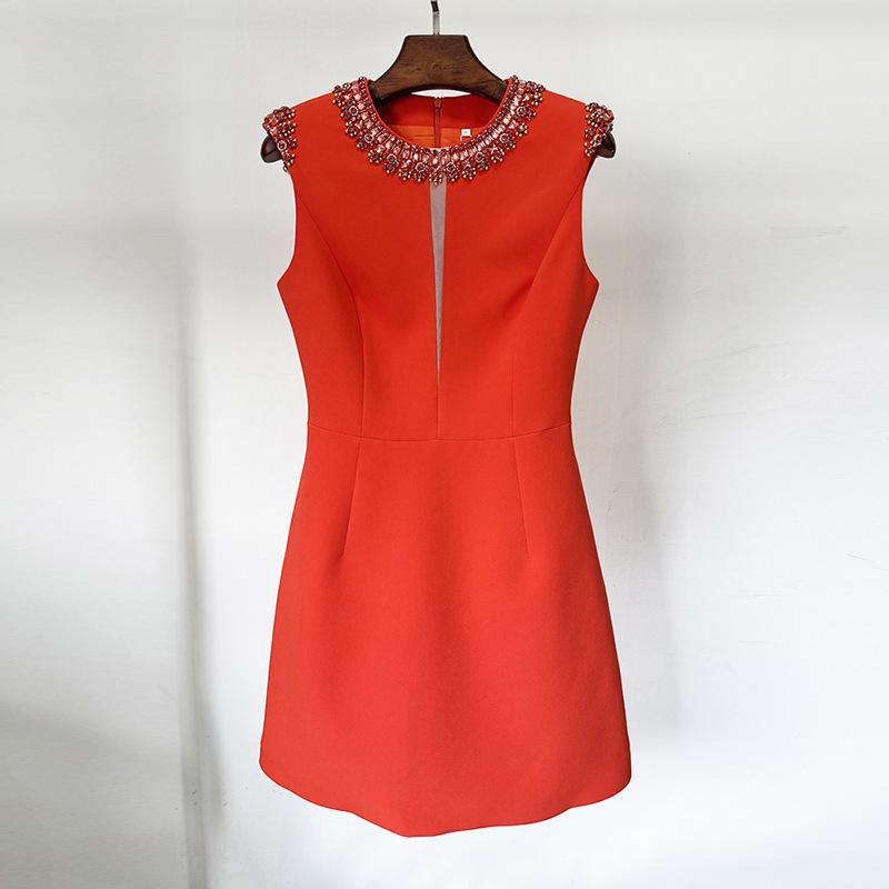 High Street Fashion Spring 2026 Rhinestone Mesh Beaded Vest Dress