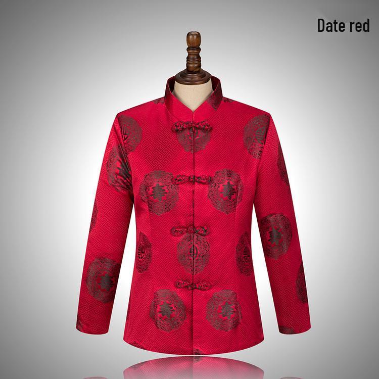 Men's Brocade Tang Jacket: Festive Chinese-Style Cotton Top for Autumn/Winter
