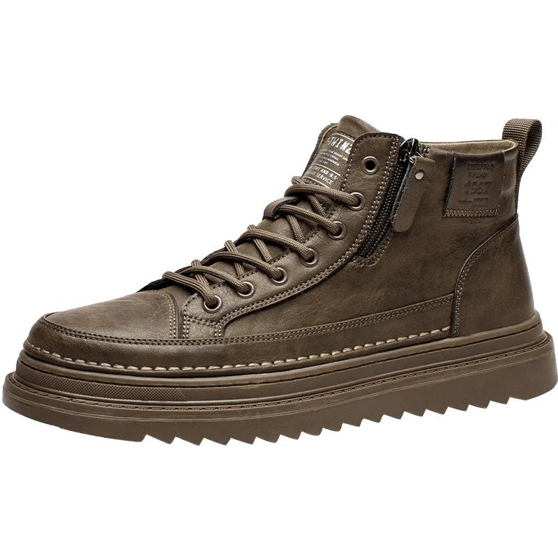 

Новые мужские повседневные туфли из кожи с высоким берцем, черные деловые туфли на толстой подошве для мужчин, классические модные универсальные мужские кроссовки на молнии 44 хаки