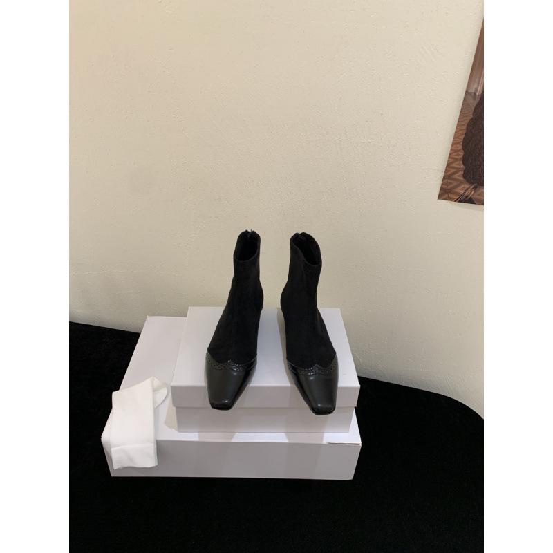 2025 autumn and winter new niche design splicing square head short boots suede fashion versatile fashion boots 35