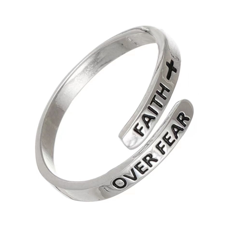 Retro křížový prsten s vírou pro ženy muže stříbrná barva Punk gotický otevřený prsten Unisex křesťanské doplňky Dárek Svaté rodiny