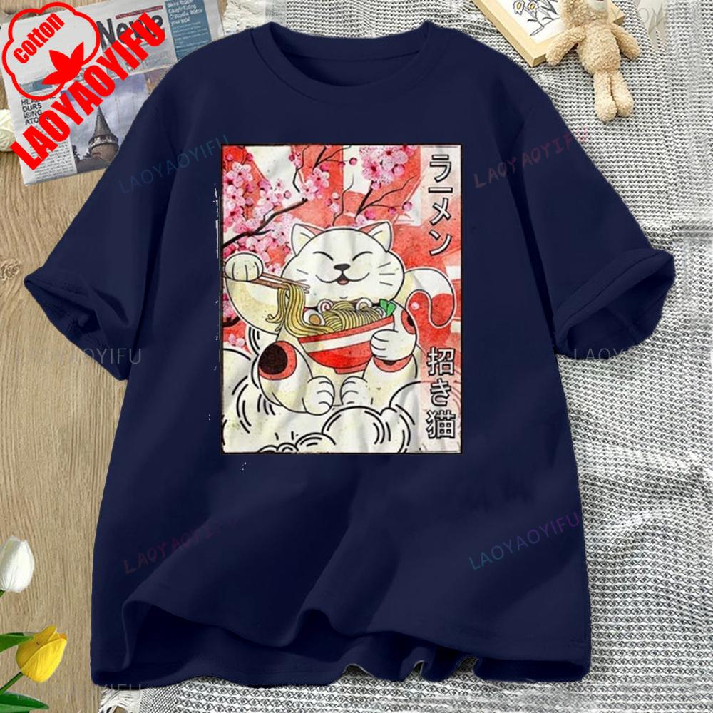

Japanese Noodles Maneki Neko Cat Ramen T Shirt Best Seller Funny Movie Gift Music Meme Top Tee High Quality Cotton Tops 4XL