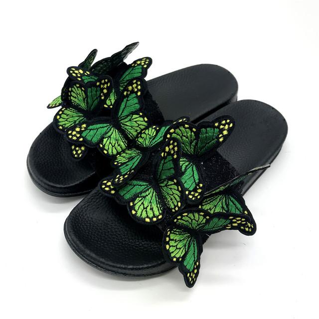Women Summer Butterfly Slippers Fashion Craft Embroidery Three -Dimensional Butterfly Sandals And Slippers Beach Shoes Flip Flops