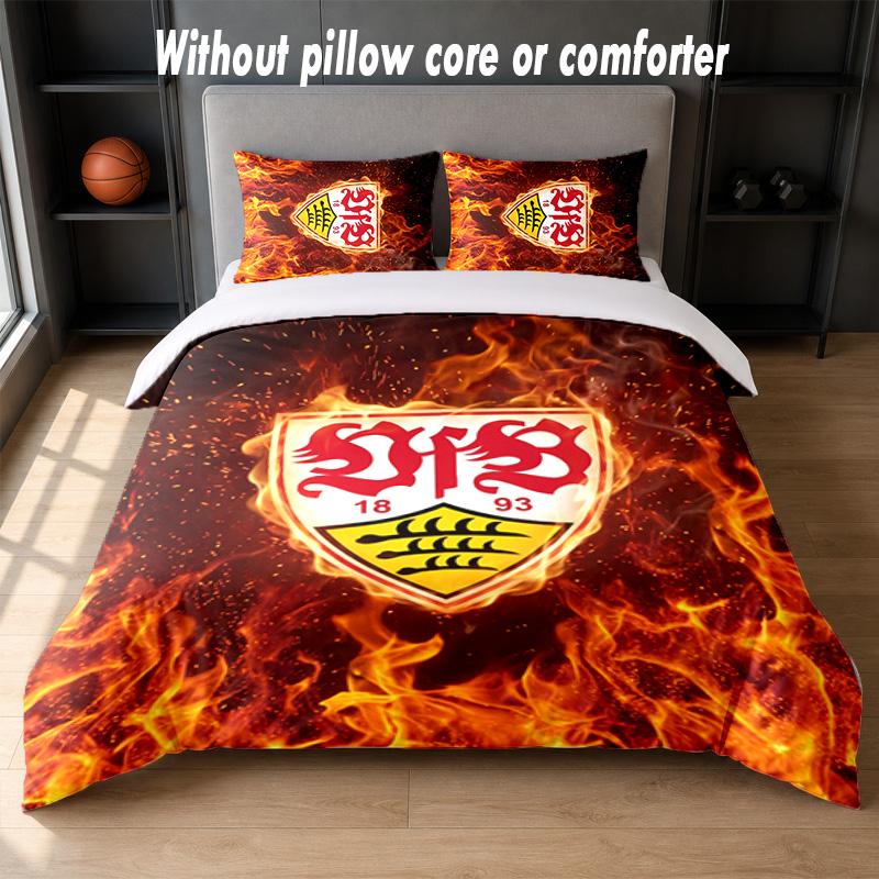Set Biancheria da Letto con Design Calcio VfB Stuttgart 1 Copripiumino + 2 Federe Morbido Traspirante Biancheria da Letto per la Casa