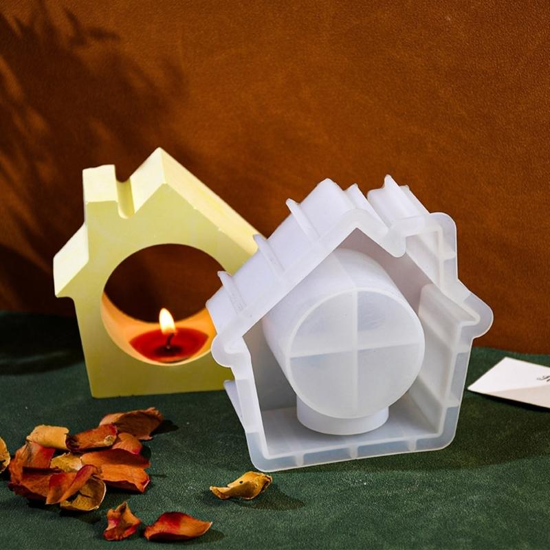 Candlestick Molds Silicone Crafts Mold House/Tree Shape Candle Stand Moulds Silicone Texture Ornament Molds for Candle