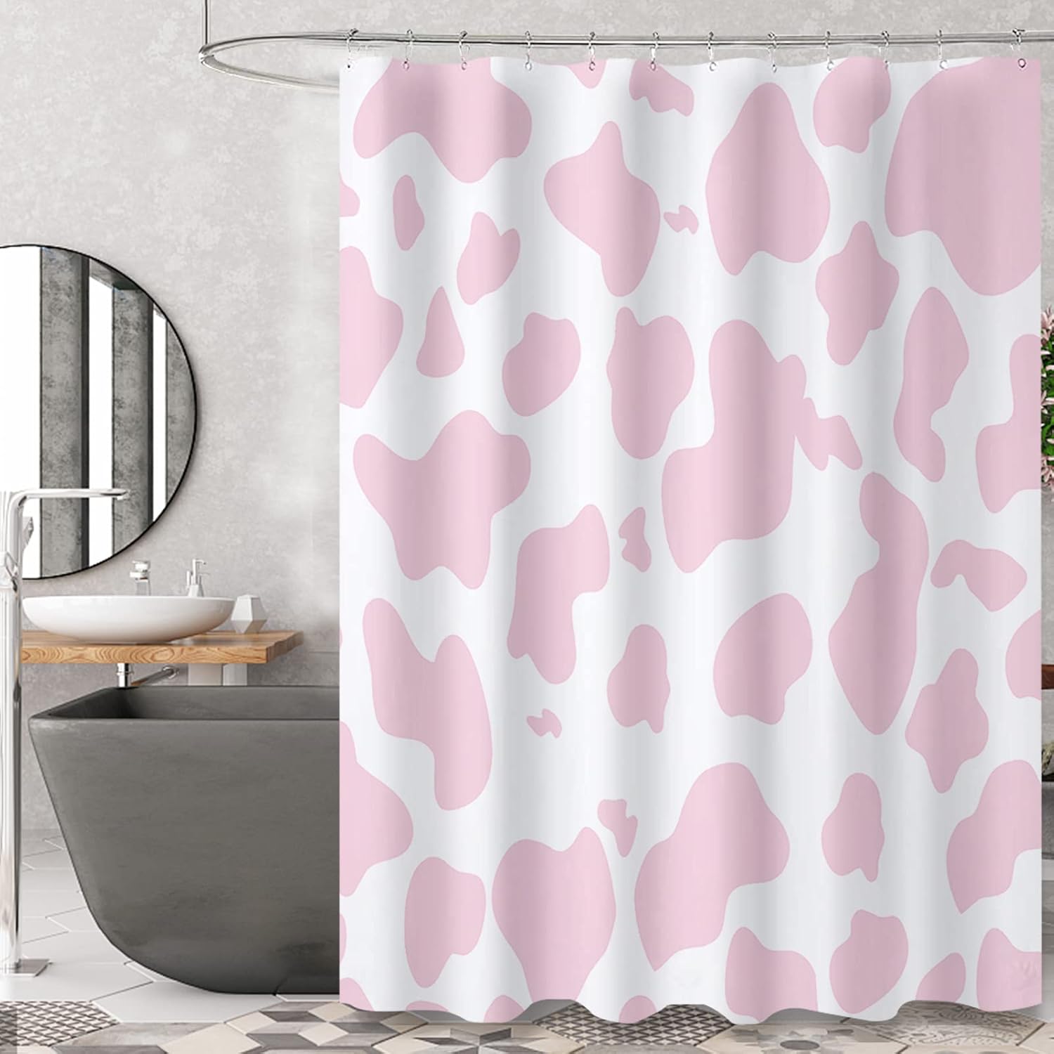 

Cow Print Shower Curtain, Black & White Animal Design, Polyester Fabric With Hooks W120xH180cm