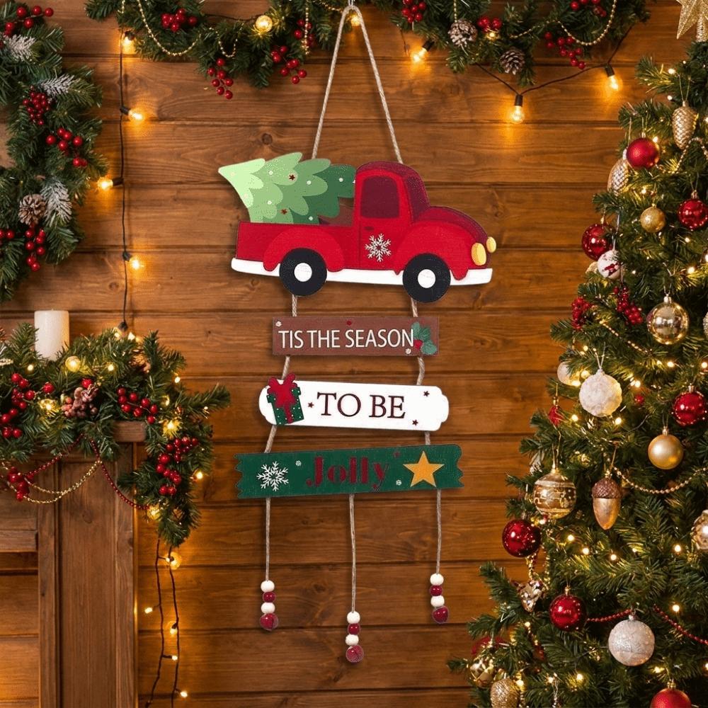 Tiered Christmas Door Sign Rustic Wall Pendant Xmas Tree Decor Hanging Welcome Board Classroom