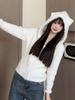 Women's Autumn Knit Cardigan: Black Cat Ear Hooded Zipper Sweater Coat with Long Sleeves.