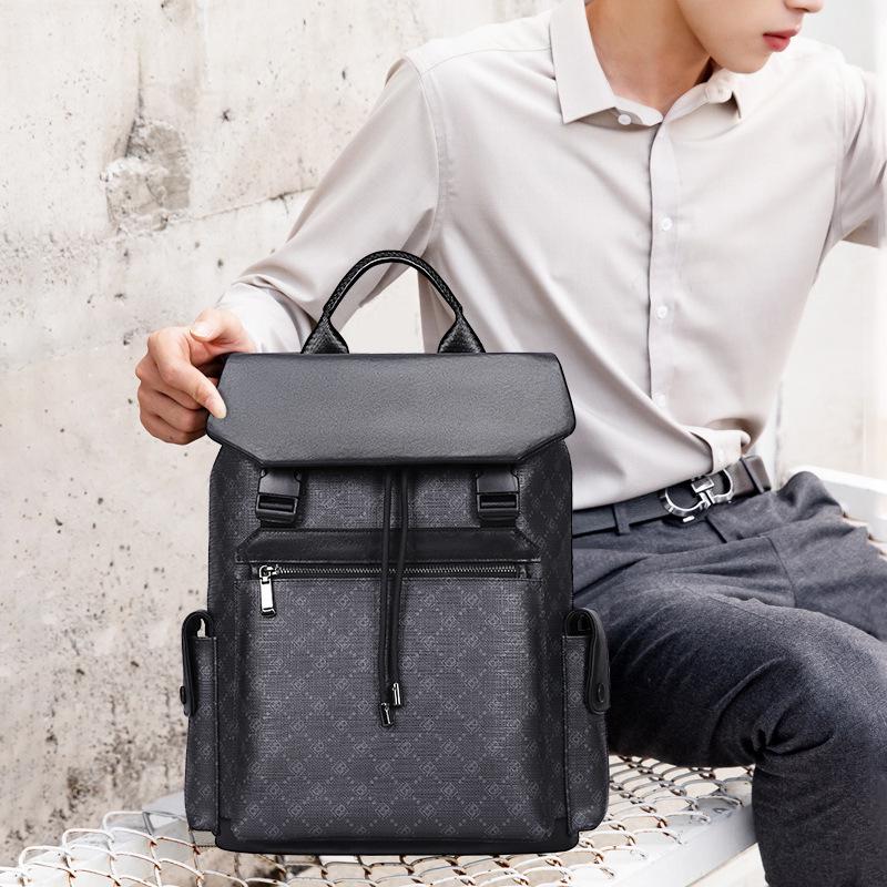 Trendiger Herren-Rucksack aus echtem Leder mit großem Fassungsvermögen für 15,6-Zoll-Laptops – Modisches, bedrucktes Design für Schule und Reisen