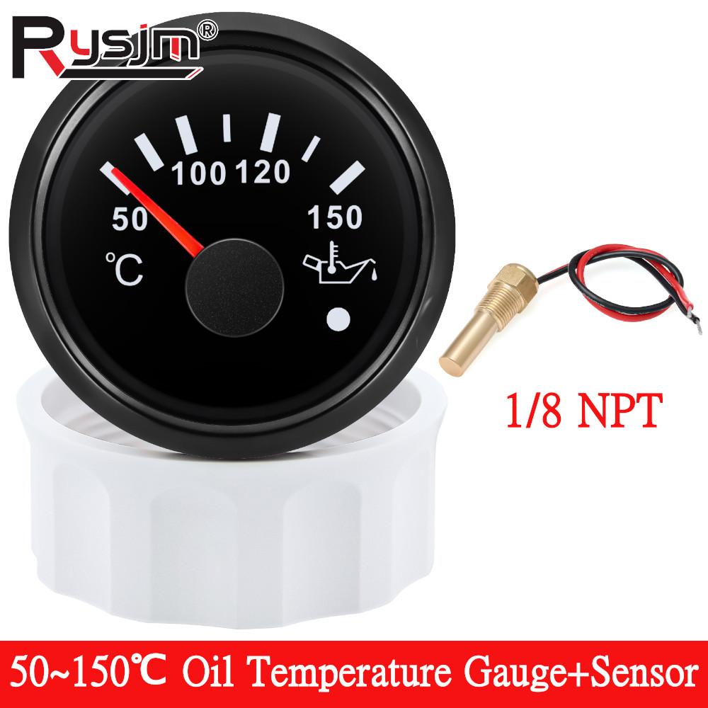 Waterproof 52mm 2" Oil Temp Gauge Temperature Meter 50-150 Celsius + Temp Sensor 1/8NPT M14X1.5 Red LED For Marine Car 12V/24V