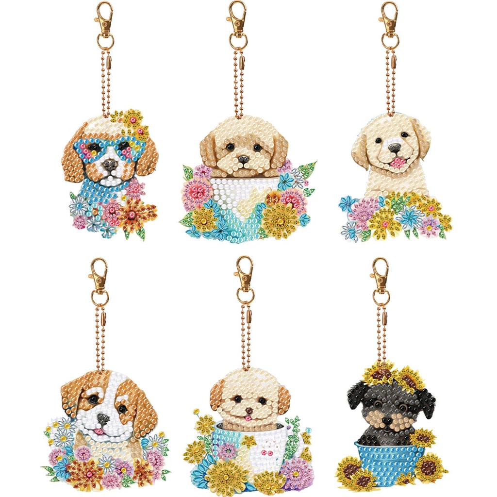 6PCS Diamond Art Keyring Baby Elephant Double Sided Rhinestone Painting Keychain Pendant Calf for Adult  Purse Handbag Decor