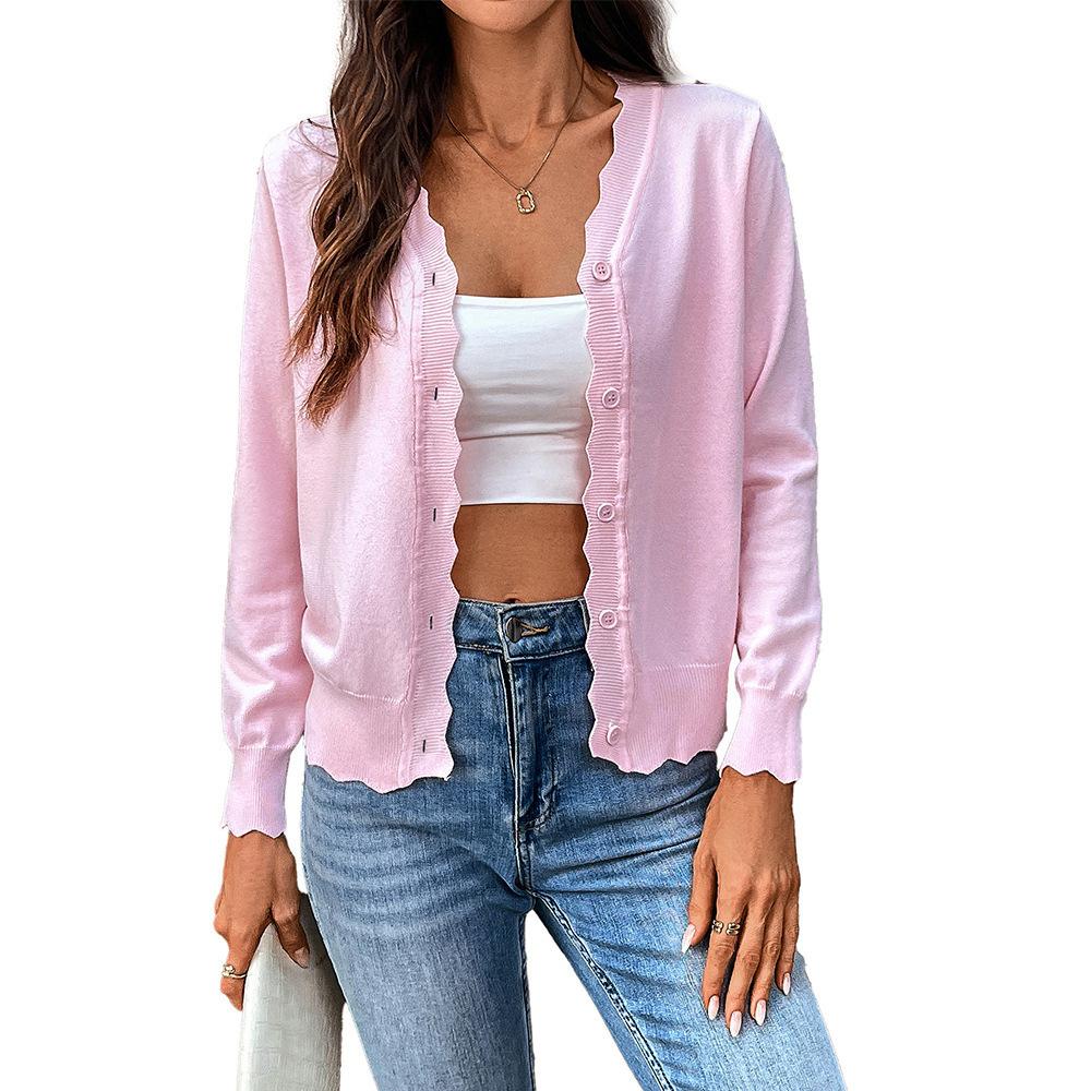 Summer new V-neck long-sleeve knit cardigan