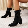 Damen Stiefeletten 2026 Herbst Hohe Absätze Elastische Stiefel Spitze Quadratischer Absatz Schnürung Outdoor Mode Kurze Stiefel Botas Mujer