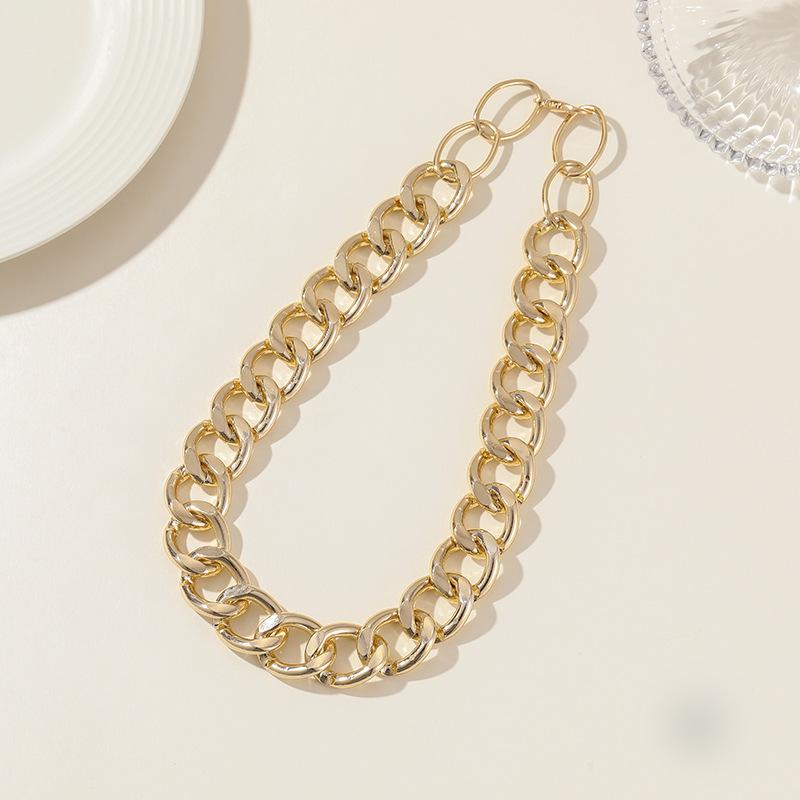 Hip-Hop Necklace, Cuban Collarbone Chain, Punk Metal Exaggerated Necklace, Sweater Chain For Women