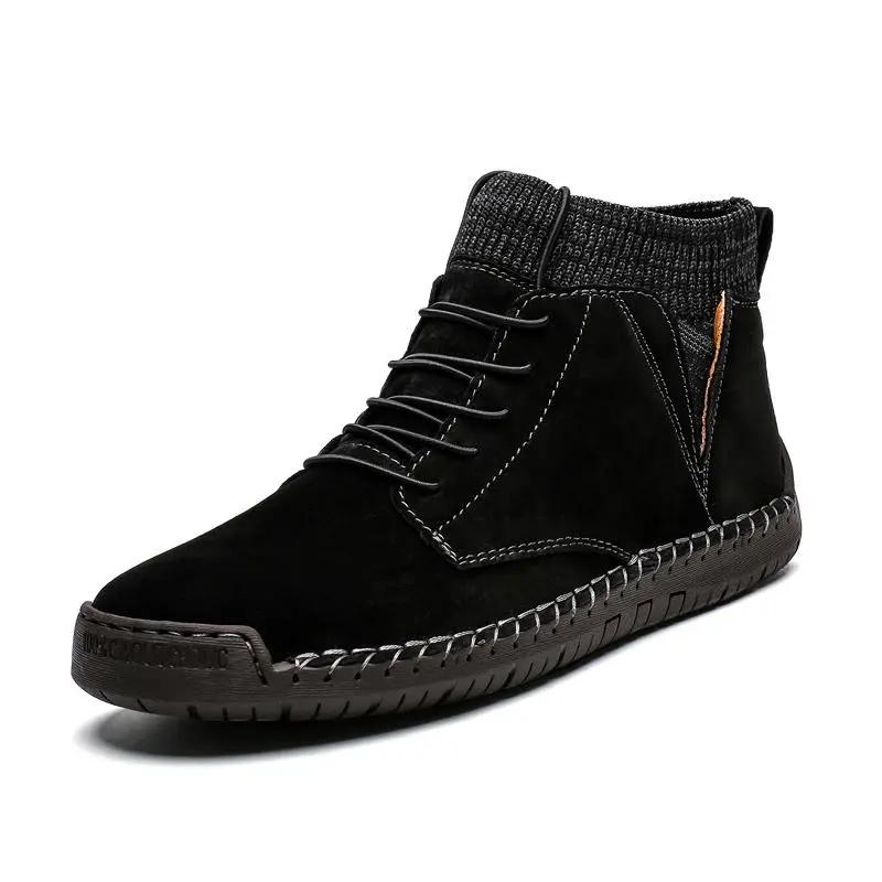 Fashion Brand Winter Warm Men Snow Boots High Quality Cow Suede Man Ankle Boots Fur Men Shoes Plush Autumn Basic Drive Boots Big Size 48