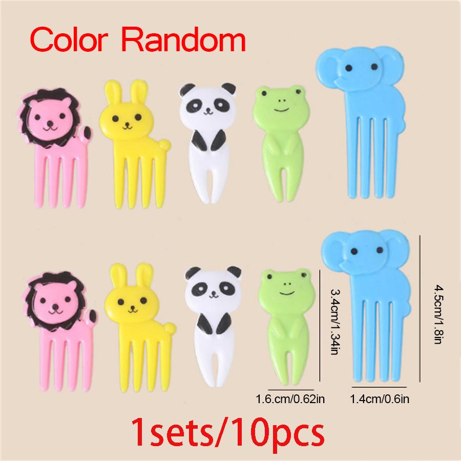 10pcs Animal Cute Fruit Fork Mini Cartoon Kids Snack Cake Dessert Food Pick Toothpick Bento Lunches Party Decor Random Color