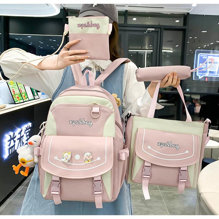 4 Pcs Set Pupil Schoolbags for Girls Grade 3 6 Lightweight Children Tutoring Bag Cute Cartoon Junior High School Teenager Girl Backpack