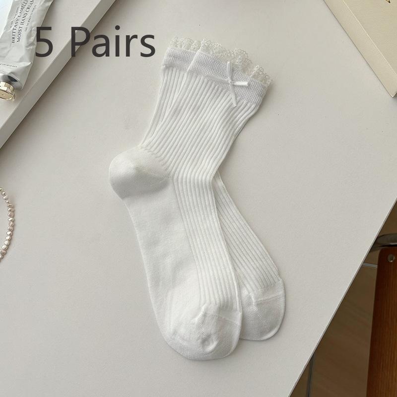 5 Pairs of Women's Spring and Summer Fashionable Cotton Bow Bell Accessories and Socks