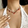 Adorable Cherry Strawberry Heart Necklace With Natural Margarite Accents Adjustable Chain For Casual Or Date Outfits Lightweight Zinc Alloy Jewelry