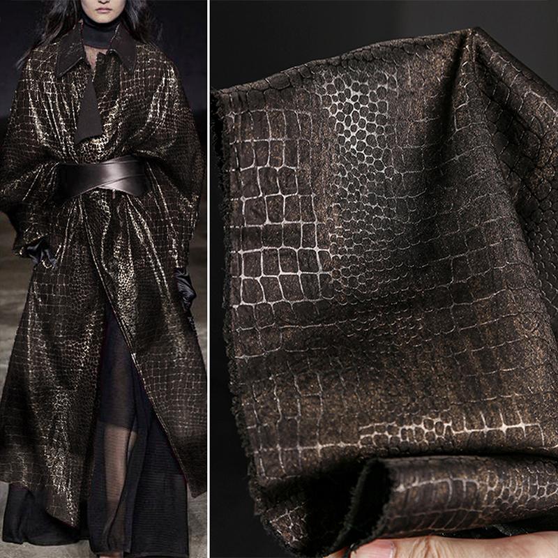 High-end Black Gold Scale Pattern Embossed Bronzing Fabric Retro Bionic Leather Texture Designer Fabric For DIY Sewing Apparel