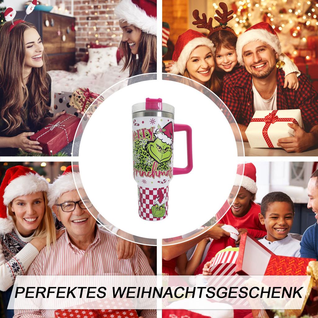 Christmas Tumbler 40 Oz, Merry Christmas Tumbler With Handle And Straw, 40oz Tumbler Maintains Cold Heat And Ice For Hours