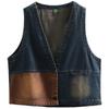 Korean Version Retro Denim Vest Spring and Summer Women's Clothing Loose Plus Size Coat Short Fashion Color Matching V Neck