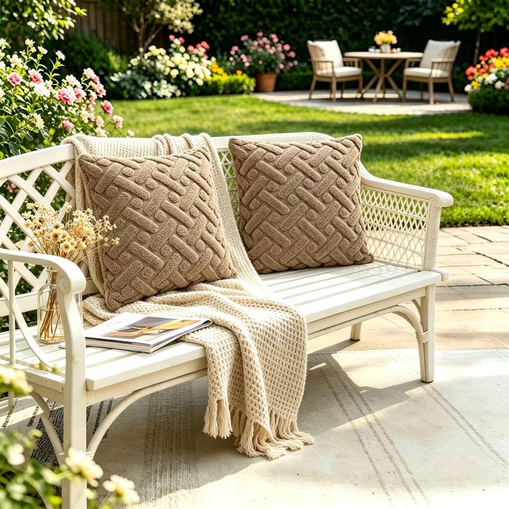 2PCS Woven Textured Plush Throw Pillow Cover Solid Jacquard Cushion Cover Soft Square Sofa Patio Home Decor No Insert