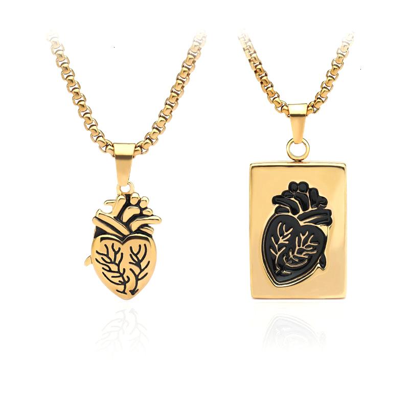 Couples Heart Shape Pendant Necklace Jewelry Men Women Stainless Steel Lovers Valentine'S Day Gold Color Collar Necklace Gift