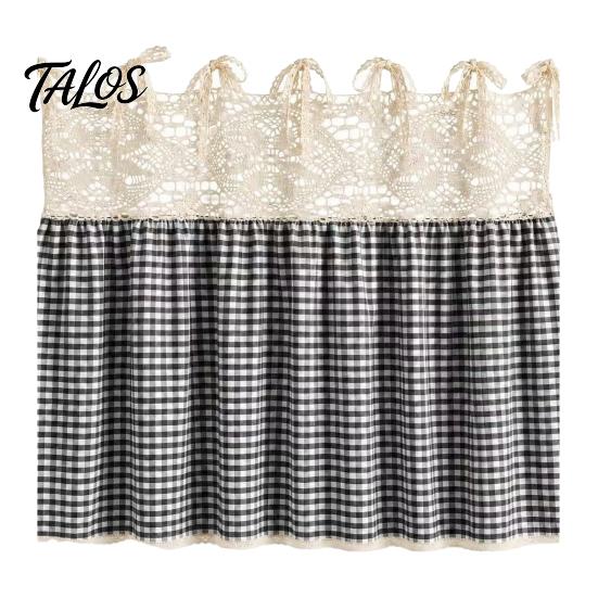 Dustproof Oven Handle Protector Farmhouse Stove Skirt, Plaid Crochet Lace Curtain, Rustic Kitchen Cabinet Decoration Skirt Curtain with Ties