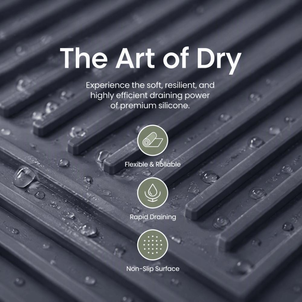 Green Grey Dish Drying Mat Silicone Drain Mat Durable Drain Tray Kitchen Counter Sink