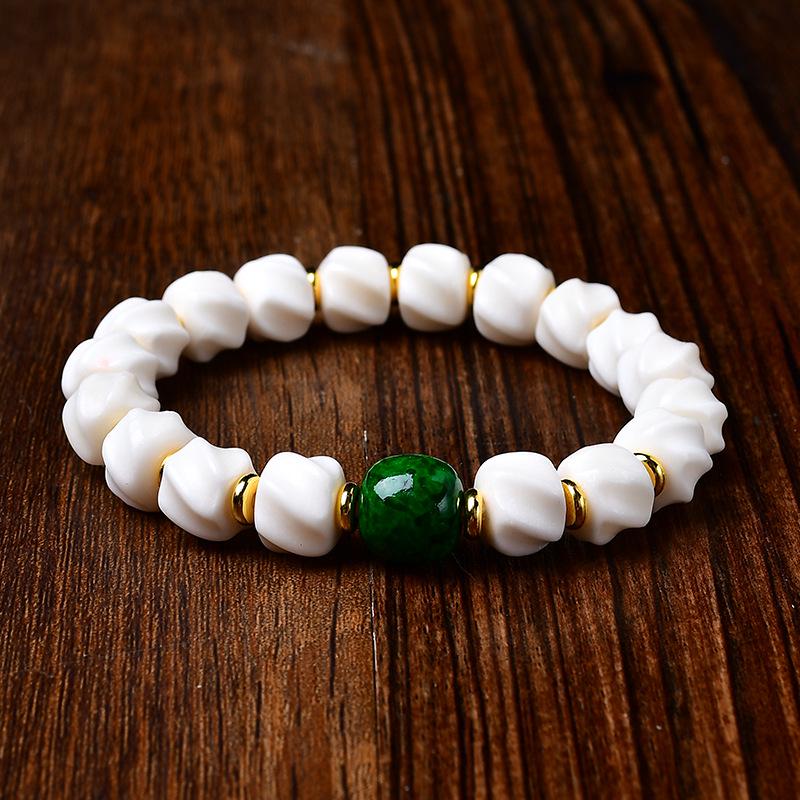 Natural Bone & Imitation Antler Passion Fruit Oil Buddhist Cypress Seed Bead Bracelet