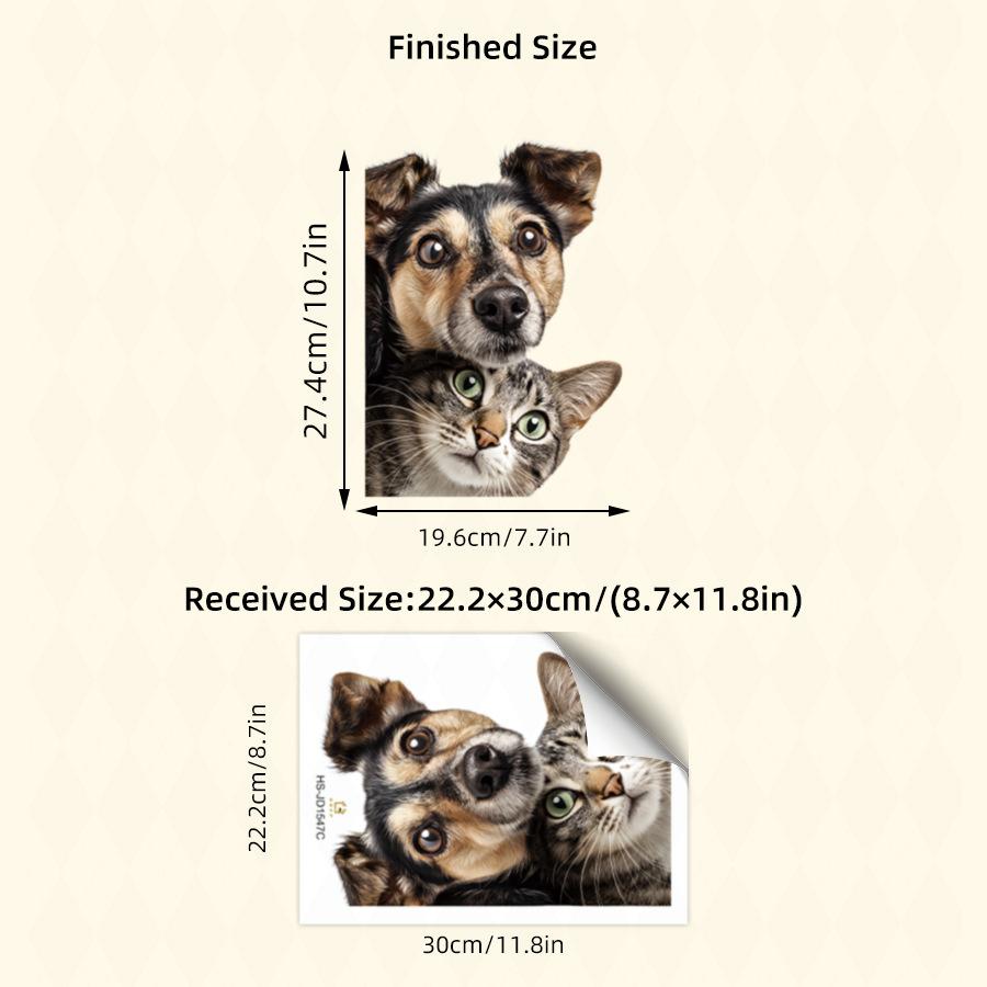 Roztomilé Realistické Kočka a Pes Statické Samolepky na Okno, Samolepicí Dekorace pro Domácí Skleněné Okno