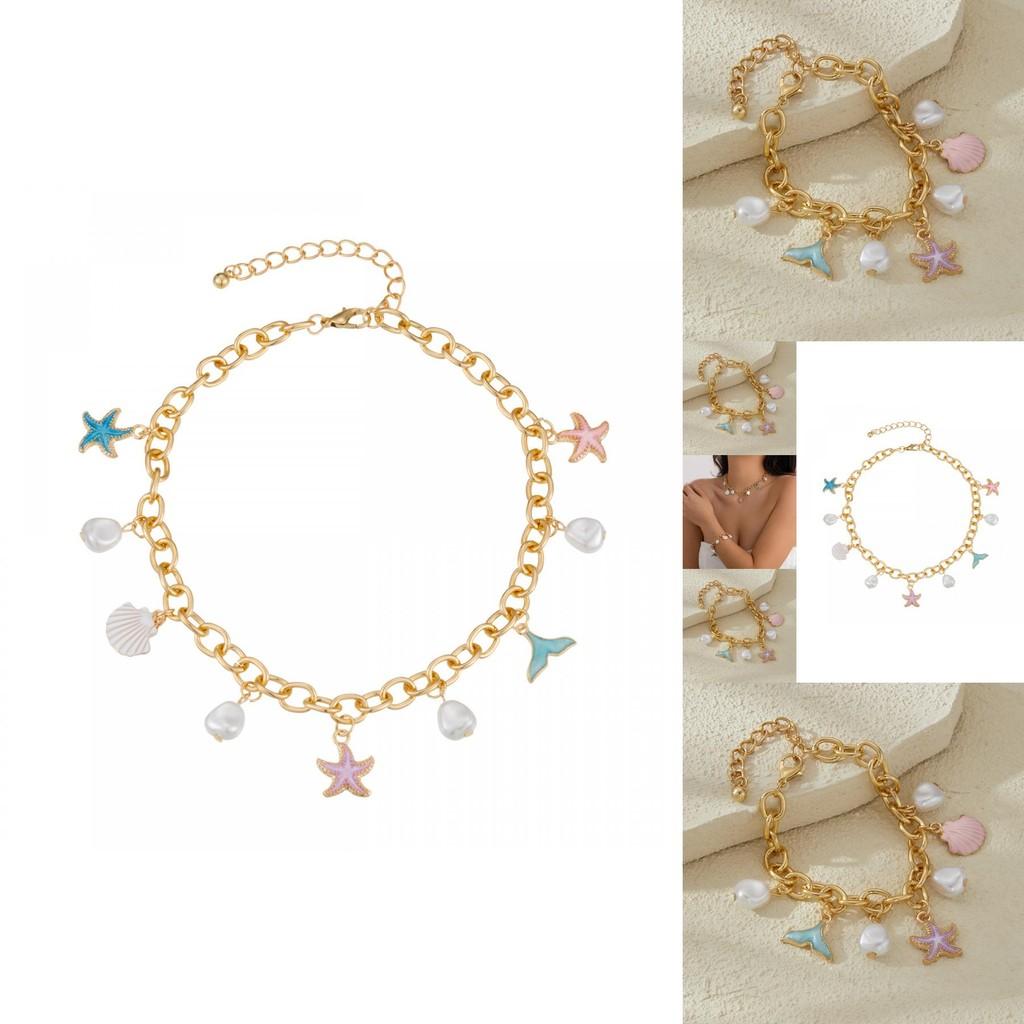 Unique Layered Ocean Inspired Pendant Necklace With Elegant Shell And Starfish Charms