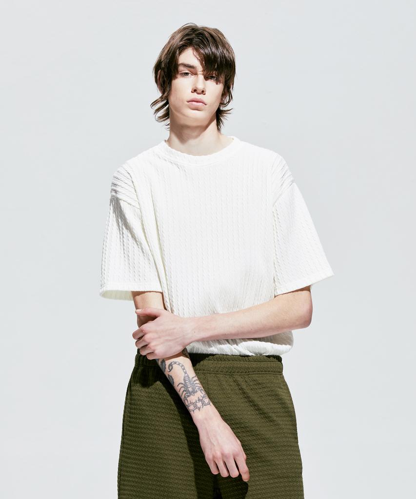 SSY Jacquard Knit Short Sleeve T-Shirt Ivory