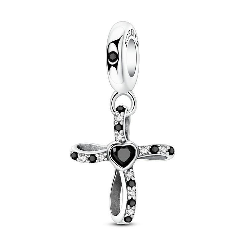 925 Silver Christian Charms Holy Bible Cross Virgin Mary Beaded Bracelet Jewelry Faith Slogan Gift for Religious Women