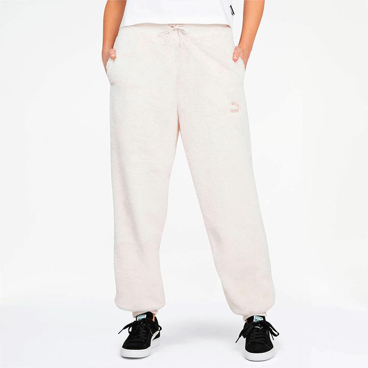 Puma Faux Fur Cuffed Casual Pants Women Bottoms White 597871-23