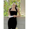French Exquisite Retro Summer Halter Dress - Slim Fit, Bodycon with Slit, Spaghetti Straps, Royal Sister Style.