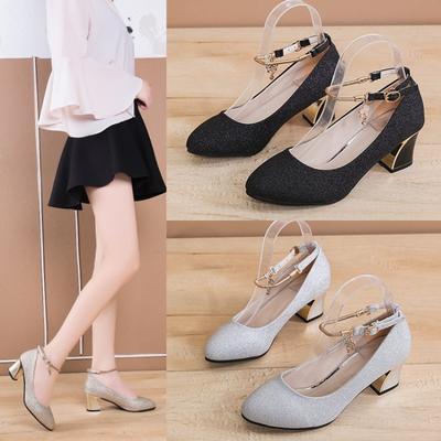 Summer Fashion Round Head Thick Heel Women's Shoes Korean Version One-word Buckle