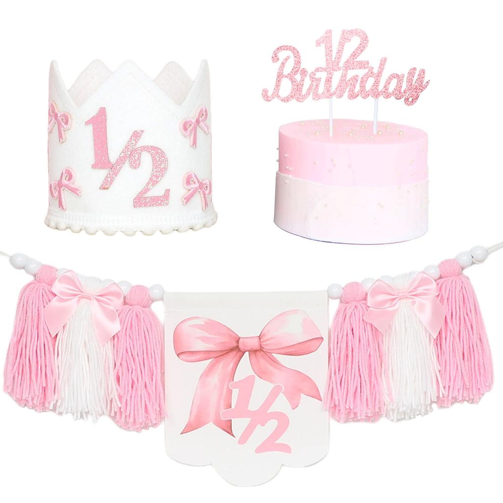 Girls Half Birthday Decorations 6 Month 1/2 Butterfly Birthday Tassel High Chair Banner Pink Room Party Decorations