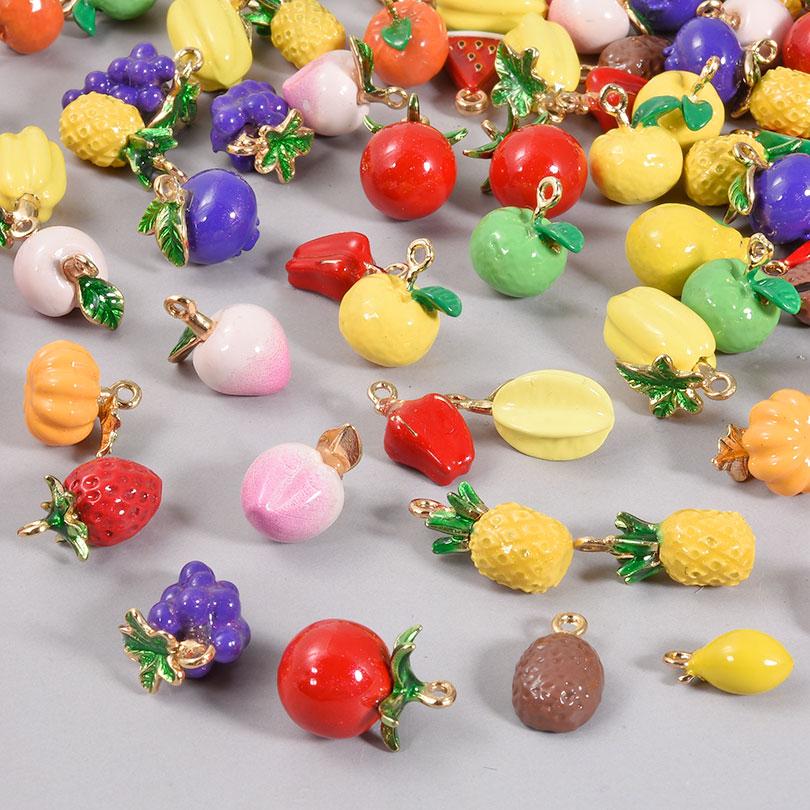 5pcs Three-Dimensional Enamel Fruit Charm Grape Peach Watermelon Alloy Oil Drop Charms For Jewelry Making Supplies DIY Earrings