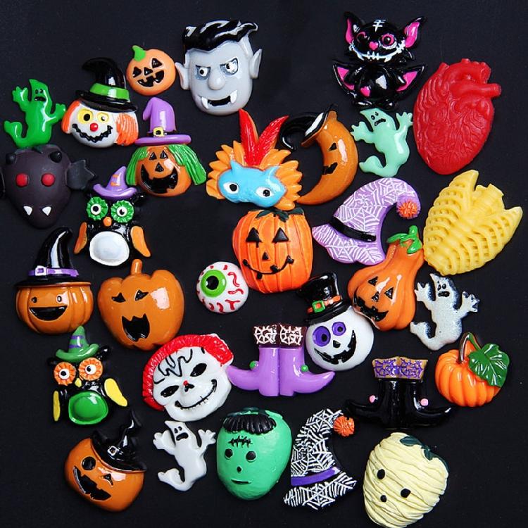 Pumpkin Ghost Skull Witch Hat Flat Back Cabochon Art Supply Decoration