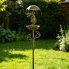 Bird Feeder with Solar Light Outdoor Decorative Garden Decor Wrought Iron Rabbit Holding Umbrella Anti-Rust Bird Feeder Stake for Yard Lawn Patio